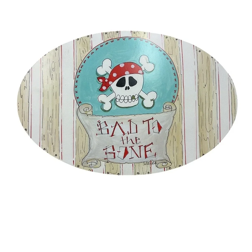 Lane Dee Signs Hand Painted‎ Pirate Skull Bad To The Bone Calandia Wall Decor